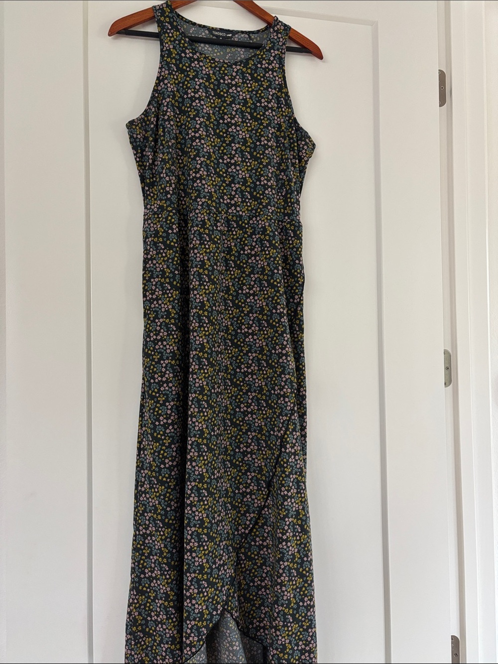 Toad&Co Black Maxi Dress with Pink, Yellow and Green Floral Print